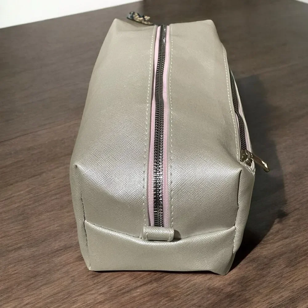Rae Dunn Beauty Bag Metallic Pink Zip Cosmetic Travel Case NWT